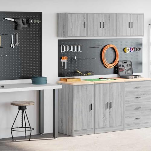 Makastle 2er Set Beistellschrank, Hängeschrank Werkzeugschrank Wandhängeschrank Badezimmerschrank für Garage Werkstatt Küche, Grau Sonoma Holzwerkstoff von Makastle