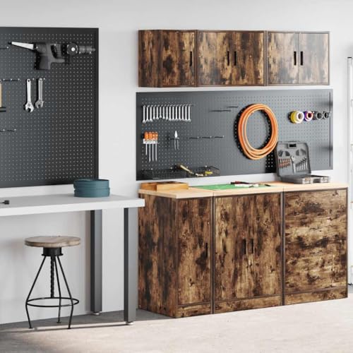 Makastle 2er Set Beistellschrank, Hängeschrank Werkzeugschrank Wandhängeschrank Badezimmerschrank für Garage Werkstatt Küche, Räuchereiche Holzwerkstoff von Makastle