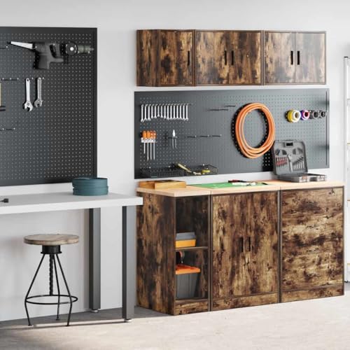 Makastle 2er Set Beistellschrank, Hängeschrank Werkzeugschrank Wandhängeschrank Badezimmerschrank für Garage Werkstatt Küche, Räuchereiche Holzwerkstoff Makastle 2er Set Beistellschrank, Hängeschrank Werkzeugschrank Wandhängeschrank Badezimmerschrank für Garage Werkstatt Küche, Räuchereiche Holzwerkstoff von Makastle