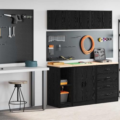 Makastle 2er Set Beistellschrank, Hängeschrank Werkzeugschrank Wandhängeschrank Badezimmerschrank für Garage Werkstatt Küche, Schwarz Holzwerkstoff von Makastle