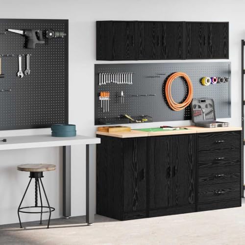 Makastle 2er Set Beistellschrank, Hängeschrank Werkzeugschrank Wandhängeschrank Badezimmerschrank für Garage Werkstatt Küche, Schwarz Holzwerkstoff von Makastle