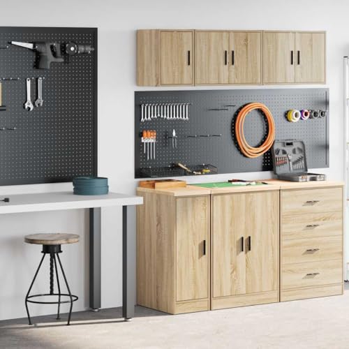 Makastle 2er Set Beistellschrank, Hängeschrank Werkzeugschrank Wandhängeschrank Badezimmerschrank für Garage Werkstatt Küche, Sonoma-Eiche Holzwerkstoff von Makastle