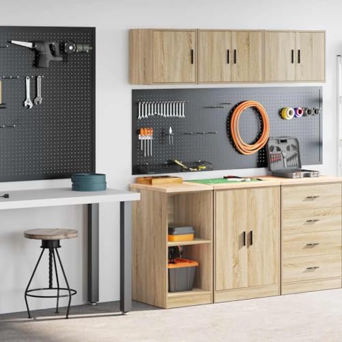 Makastle 2er Set Beistellschrank, Hängeschrank Werkzeugschrank Wandhängeschrank Badezimmerschrank für Garage Werkstatt Küche, Sonoma-Eiche Holzwerkstoff von Makastle