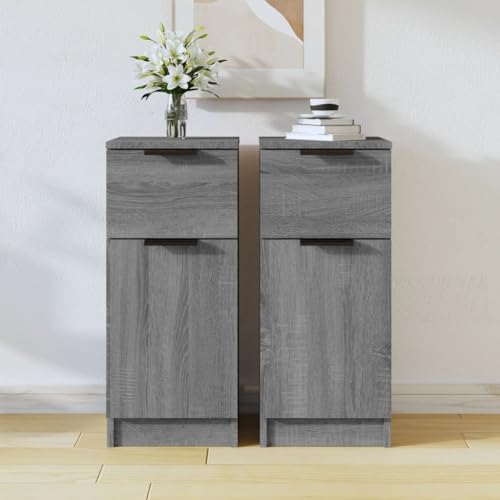 Makastle 2er Set Beistellschrank Sideboard mit 1 Schublade & 1 Tür, Schmaler Schrank Anrichte Standschrank Flurschrank für Wohnzimmer Flur, Grau Sonoma 30x30x70 cm Holzwerkstoff von Makastle