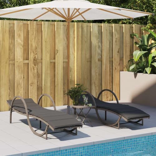 Makastle 2er-Set Gartenmöbel, Garten Sonnenliegen mit Auflagen, Verstellbarer Rückenlehne, Gartenliege Freizeitliege Relaxliege Liegestuhl für Garten Balkon, Grau Poly Rattan von Makastle