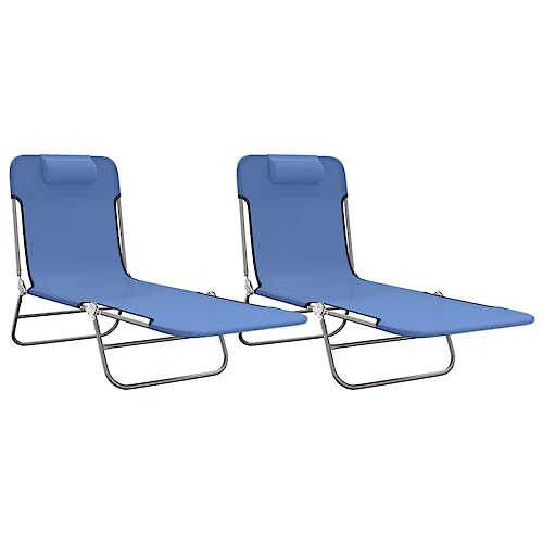 Makastle 2er Set Liegestuhl Sonnenliegen Relaxstuhl mit Verstellbarer Rücklehne, Campingliege Klappstuhl für Garten Terrasse, Blau Textilene und Stahl von Makastle