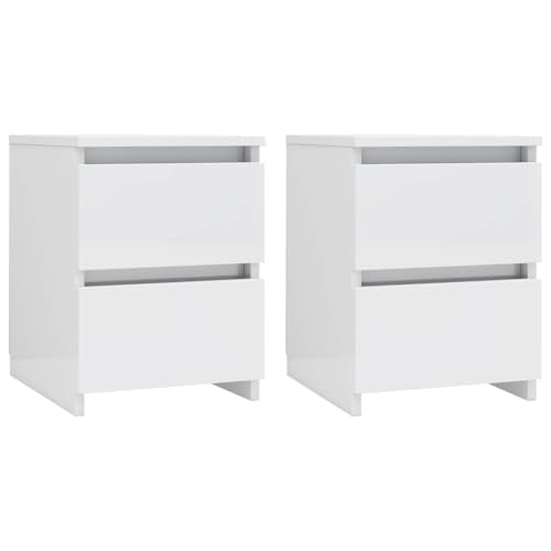 Makastle 2er Set Nachttisch Nachtschrank Schlafzimmer Wohnzimmer Nachtkommode Beistelltisch Stabiler Sofatisch Konsole Schrank, Hochglanz-Weiß 30x30x40 cm Holzwerkstoff von Makastle