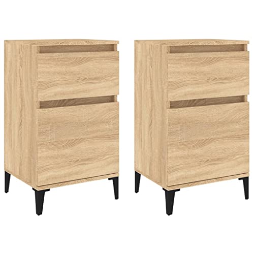 Makastle 2er Set Nachttisch Nachtschrank Schlafzimmer Wohnzimmer Nachtkommode Beistelltisch Stabiler Sofatisch Konsole Schrank, Sonoma-Eiche 40x35x70 cm von Makastle