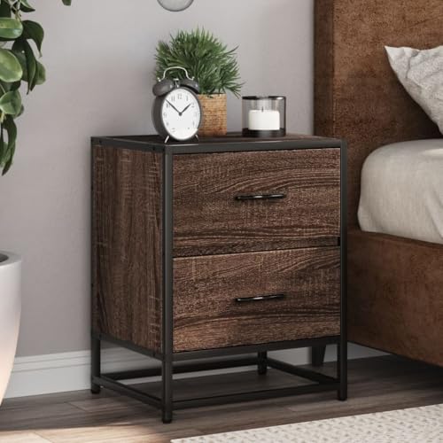 Makastle 2er Set Nachttische, Night Stand mit 2 Schubladen, Modern Nachtschrank Schlichter Beistelltisch für Schlafzimmer Wohnzimmer, Braun Eichen-Optik 40x31x50 cm Holzwerkstoff von Makastle
