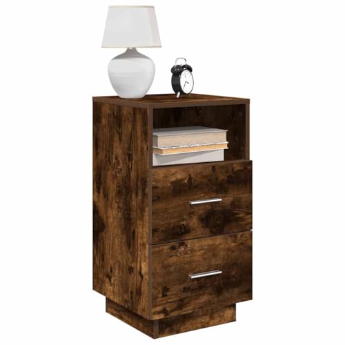 Makastle 2er Set Nachttische, Night Stand mit 2 Schubladen und 1 offenem Fach, Modern Nachtschrank Schlichter Beistelltisch für Schlafzimmer Wohnzimmer, Räuchereiche 36x36x68 cm von Makastle