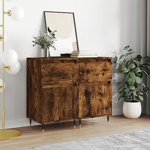Makastle 2er Set Sideboards Aufbewahrungsschrank Aufbewahrungsmöbel Standschrank Beistellschrank Flurschrank, Räuchereiche 40x35x70 cm Holzwerkstoff von Makastle