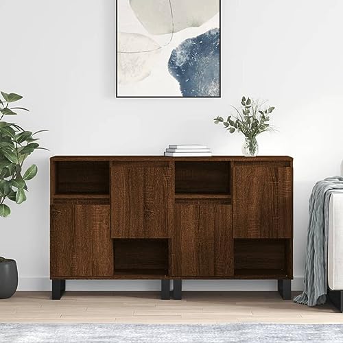 Makastle 2er Set Sideboards mit Stauraum, Buffetschrank Aufbewahrungsschrank Aufbewahrungsmöbel Beistellschrank Flurschrank, Braun Eichen-Optik Holzwerkstoff von Makastle