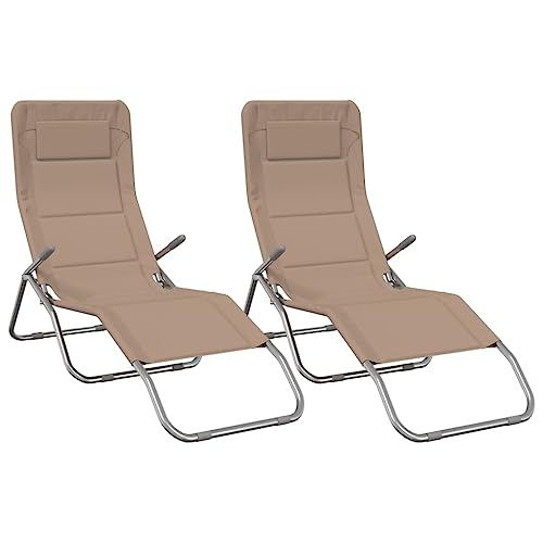 Makastle 2er Set Sonnenliegen Gartenliege Relaxliege Liege Saunaliege Klappbare Strandliege Liegestuhl Klappbar Garten Stuhl Liege, Taupe Textilene & Pulverbeschichteter Stahl von Makastle