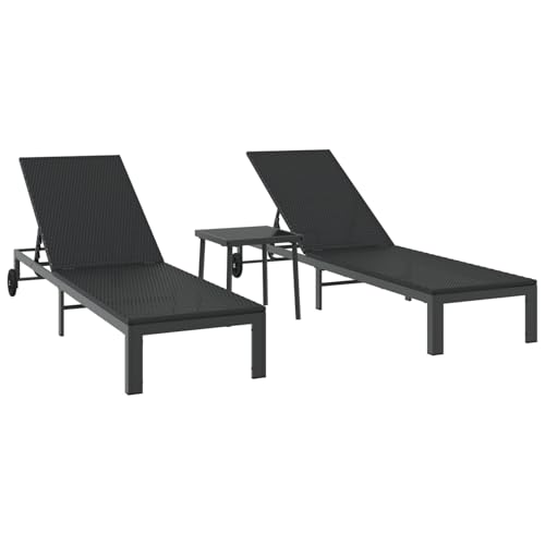 Makastle 2er-Set Sonnenliegen Poly Rattan Gartenliege Wetterfest Liegestuhl mit Rädern und Tisch, Verstellbarer Rückenlehne, Outdoor Liege für Garten oder Balkon, Schwarz Makastle 2er-Set Sonnenliegen Poly Rattan Gartenliege Wetterfest Liegestuhl mit Rädern und Tisch, Verstellbarer Rückenlehne, Outdoor Liege für Garten oder Balkon, Schwarz von Makastle