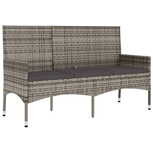 Makastle 3-Sitzer Gartenbank Wetterfest Polyrattan Garten Terrasse Balkon Bank Sitzbank Garten Sofa Gartenmöbel mit Kissen, 90 x 51 x 85 cm Grau von Makastle