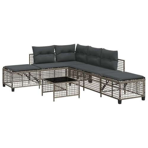 Makastle 3er Set Garten-Ecksofa-Set mit Tisch, Polyrattan-Stuhl mit Verstellbare Seitenteile & Sitzkissen für Terrasse Balkon, Grau 167 x 55 x 60 cm von Makastle