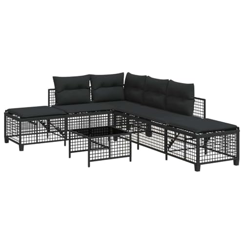 Makastle 3er Set Garten-Ecksofa-Set mit Tisch, Polyrattan-Stuhl mit Verstellbare Seitenteile & Sitzkissen für Terrasse Balkon, Schwarz 167 x 55 x 60 cm von Makastle
