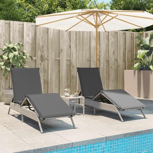Makastle 3er-Set Gartenmöbel, Garten Sonnenliegen mit Teetisch und Auflagen, Gartenliege Freizeitliege Relaxliege Liegestuhl für Garten Balkon, Hellgrau Poly Rattan von Makastle