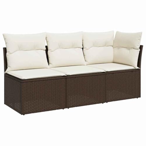 Makastle 3er Set Gartensofa mit Rückenlehne, 3-Sitzer Terrassensofa mit Stauraum & Cremeweiß Kissen für Terrasse Balkon, Braun 172 x 62 x 69 cm Poly Rattan von Makastle