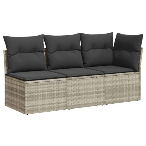 Makastle 3er Set Gartensofa mit Rückenlehne, 3-Sitzer Terrassensofa mit Stauraum & Dunkelgrau Kissen für Terrasse Balkon, Hellgrau 172 x 62 x 69 cm Poly Rattan von Makastle