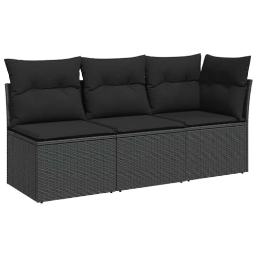 Makastle 3er Set Gartensofa mit Rückenlehne, 3-Sitzer Terrassensofa mit Stauraum & Kissen für Terrasse Balkon, Schwarz 172 x 62 x 69 cm Poly Rattan von Makastle