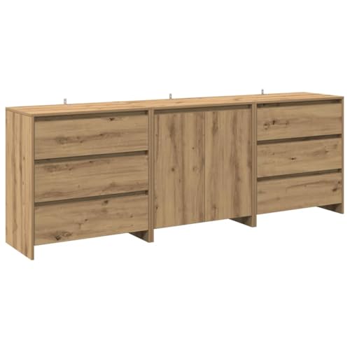 Makastle 3er Set Sideboard, Mehrzweckschrank mit 6 Schubladen und 2 Holztüren für Wohnzimmer Küche, Artisan-Eiche 70 x 41 x 75 cm Holzwerkstoff Makastle 3er Set Sideboard, Mehrzweckschrank mit 6 Schubladen und 2 Holztüren für Wohnzimmer Küche, Artisan-Eiche 70 x 41 x 75 cm Holzwerkstoff von Makastle