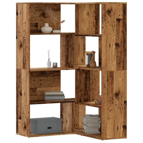 Makastle 4 Ebenen Eckregal, Standregal, Modern Eck-Bücherregal, L-Förmiges Offenes Bücherregal für Schlafzimmer, Büro, Arbeitszimmer, Antikholz 85x85x140 cm Holzwerkstoff von Makastle