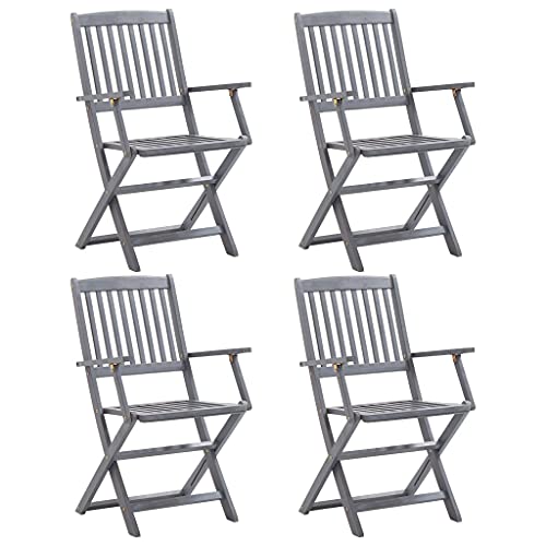 Makastle 4er Set Klappbare Gartenstühle Gartensessel Stuhl Sessel Rückenlehne Balkonstuhl Campingstuhl Essstühle Klappstuhl Gartenmöbel, Grau 54 x 57 x 91 cm von Makastle