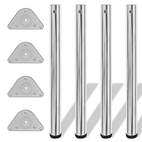 Makastle 4er Set Tischbein Höhenverstellbar 710 mm Ø60mm Regulierbare Chrom Tischbeine Tischfüße Stützfuß, regulierbare Höhe 710-720mm, Montagezubehör inklusive von Makastle