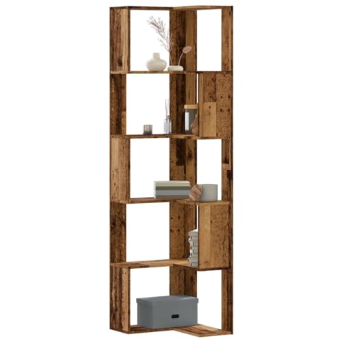 Makastle 5 Ebenen Eckregal, Standregal, Modernes Eck-Bücherregal, L-Förmiges Offenes Bücherregal für Schlafzimmer, Büro, Arbeitszimmer, Altholz-Optik 50x50x179cm Holzwerkstoff von Makastle
