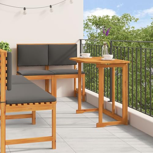 Makastle 5-Teiliges Gartenmöbel Set, Balkonmöbel Set mit Kissen, Garten Esstisch mit 2 Stühlen und 2 Bänke, Outdoor Sitzgruppe für Balkon Terrasse, Akazienholz von Makastle