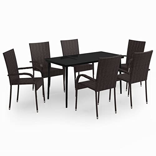 Makastle 7-TLG. Gartenmöbel Set Stühle mit Tisch, Garten Sitzgruppe für 6 Personen, Essgruppe Sitzgarnitur Gartengarnitur Garten Loungemöbel für Terrasse und Balkon, Braun und Schwarz von Makastle