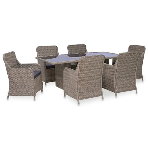 Makastle 7-TLG. Gartenmöbel Set Stühle mit Tisch, Garten Sitzgruppe für 6 Personen, Essgruppe Sitzgarnitur Gartengarnitur Garten Loungemöbel für Terrasse und Balkon, Poly Rattan Braun von Makastle