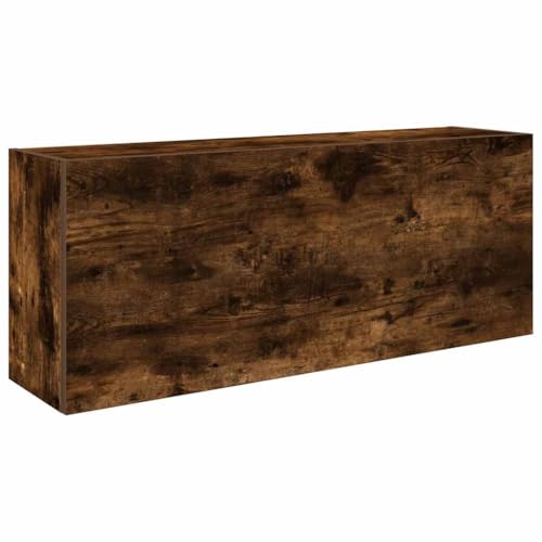 Makastle Bad-Wandschrank Rechteck mit 3 Fächer, Medikamentenschrank mit Gasfedertür für Wohnzimmer Schlafzimmer, Räuchereiche 100x25x40 cm Holzwerkstoff von Makastle