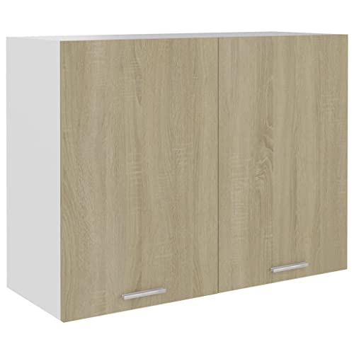 Makastle Badezimmer Hängeschrank Moderner Badezimmerschrank Bad Schrank mit 2 Regalböden, Wandschrank Badschrank Küchenschrank Medizinschrank Sonoma-Eiche 80x31x60 cm Spanplatte von Makastle