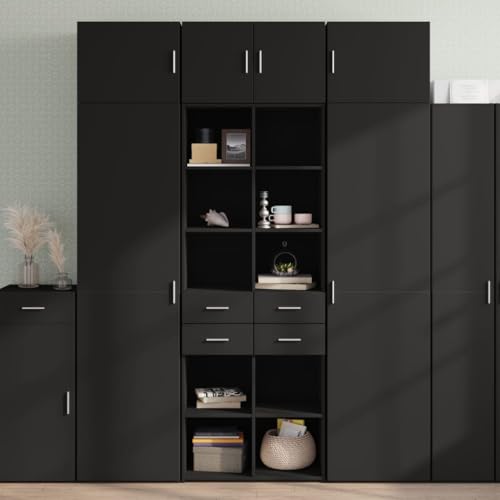 Makastle Badezimmerschrank Badschrank Hochschrank Schmal für Badezimmer Arbeitszimmer Mehrzweckschrank Küchenschrank mit Stauraum, Schwarz 70x42,5x225 cm Holzwerkstoff von Makastle