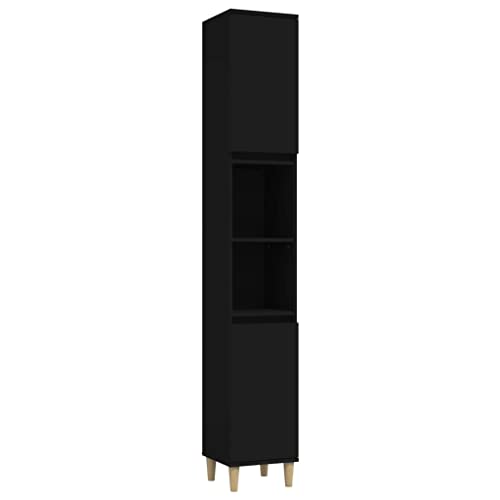 Makastle Badschrank mit 2 Türen & 4 Holzbeine, Mehrzweckschrank mit 6 Fächer für Jugendherberge Kino usw, Schwarz 30x30x190 cm Holzwerkstoff Makastle Badschrank mit 2 Türen & 4 Holzbeine, Mehrzweckschrank mit 6 Fächer für Jugendherberge Kino usw, Schwarz 30x30x190 cm Holzwerkstoff von Makastle