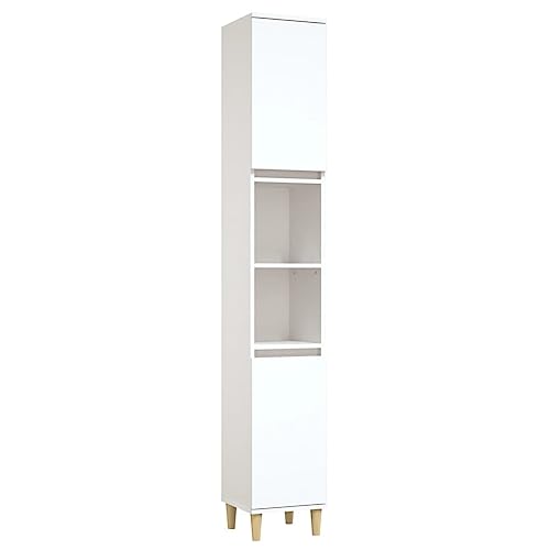 Makastle Badschrank mit 2 Türen & 4 Holzbeine, Mehrzweckschrank mit 6 Fächer für Jugendherberge Kino usw, Weiß 30x30x190 cm Holzwerkstoff Makastle Badschrank mit 2 Türen & 4 Holzbeine, Mehrzweckschrank mit 6 Fächer für Jugendherberge Kino usw, Weiß 30x30x190 cm Holzwerkstoff von Makastle
