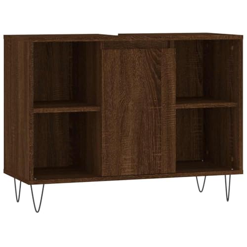 Makastle Badschrank mit 4 offene Fächer, Aufbewahrungsschrank mit Einzeltür & Stauraum für Küche & Esszimmer, Braun Eichen-Optik 80x33x60 cm Holzwerkstoff Makastle Badschrank mit 4 offene Fächer, Aufbewahrungsschrank mit Einzeltür & Stauraum für Küche & Esszimmer, Braun Eichen-Optik 80x33x60 cm Holzwerkstoff von Makastle