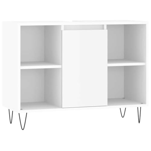 Makastle Badschrank mit 4 offene Fächer, Aufbewahrungsschrank mit Einzeltür & Stauraum für Küche & Esszimmer, Hochglanz-Weiß 80x33x60 cm Holzwerkstoff Makastle Badschrank mit 4 offene Fächer, Aufbewahrungsschrank mit Einzeltür & Stauraum für Küche & Esszimmer, Hochglanz-Weiß 80x33x60 cm Holzwerkstoff von Makastle