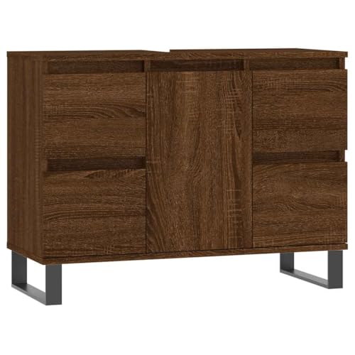Makastle Badschrank mit Einzeltür und 4 Schubladen, Unterschrank mit 2 Eisenbeine für Herberge Restaurant usw, Braun Eichen-Optik 80x33x60 cm Holzwerkstoff Makastle Badschrank mit Einzeltür und 4 Schubladen, Unterschrank mit 2 Eisenbeine für Herberge Restaurant usw, Braun Eichen-Optik 80x33x60 cm Holzwerkstoff von Makastle