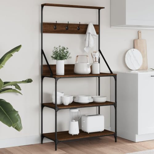 Makastle Bäckerregal mit Haken und 4 Böden, Kaffeebar-Station für Küche Wohnzimmer, Leicht zu reinigen, Braun Eichen-Optik 84 x 40,5 x 170 cm Holzwerkstoff Makastle Bäckerregal mit Haken und 4 Böden, Kaffeebar-Station für Küche Wohnzimmer, Leicht zu reinigen, Braun Eichen-Optik 84 x 40,5 x 170 cm Holzwerkstoff von Makastle