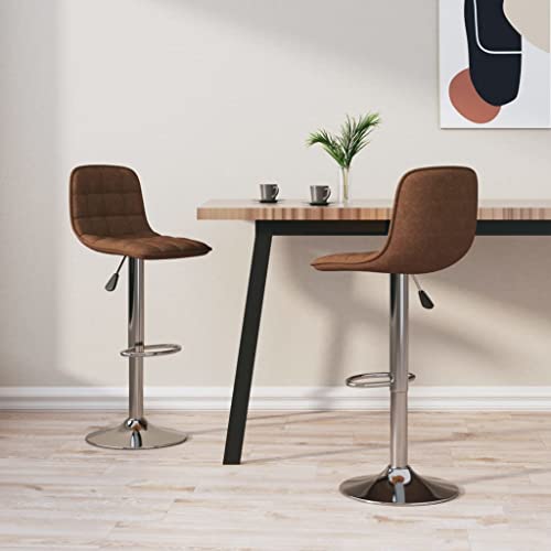 Makastle Barhocker Drehbar mit Metallrahmen, 2er Set, Bürostuhl mit Rückenlehne und Fußstütze für Terrasse Balkon, Braun 42,5 x 45 x (84-105) cm Stoff von Makastle