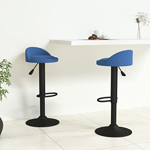 Makastle Barhocker Höhenverstellbar 2er Ser, Drehstuhl mit Stahlrahmen Fußbank & Rückenlehne für Terrasse Restaurant usw, Blau 36 x 38 x (72-94) cm Samt von Makastle