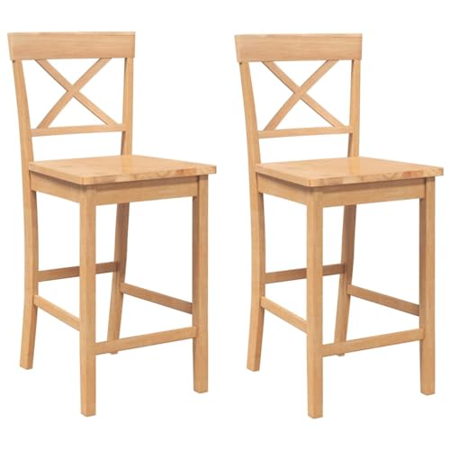 Makastle Barhocker mit Massivholzrahmen, 2er Set, Esszimmerstuhl mit Rückenlehne & Fußstütze für Schlafzimmer Küche, Natur 41 x 46,5 x 95,5 cm Gummibaum von Makastle