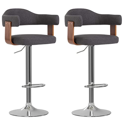 Makastle Barhocker mit Rückenlehne & Fußhocker, 2er Set, Drehstuhl mit Metallrahmen für Küche Esszimmer, Bugholz & Stoff 56,5 x 57,5 x (89-111) cm Dunkelgrau von Makastle