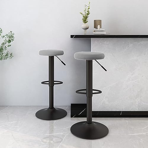 Makastle Barhocker mit Runder Stahlsockel, 2er Set, Drehstuhl mit Fußbank für Wohnzimmer Schlafzimmer, Höhenverstellbar, Hellgrau 31 x (58-78) cm Samt von Makastle