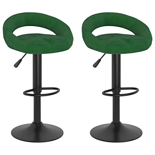 Makastle Barhocker mit Stahlrahmen, 2er Set, Bürostühle Drehbar mit Fußbank für Empfangsraum Café usw, Höhenverstellbar, Dunkelgrün 45 x 43 x (75-97) cm Samt von Makastle
