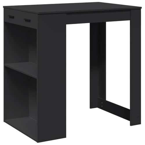 Makastle Bartisch Rechteckig mit 2 offene Fächer, Stehtisch, Bistrotisch mit Schublade und Griff für Wohnzimmer Küche, Schwarz 102x70x103,5 cm Holzwerkstoff Makastle Bartisch Rechteckig mit 2 offene Fächer, Stehtisch, Bistrotisch mit Schublade und Griff für Wohnzimmer Küche, Schwarz 102x70x103,5 cm Holzwerkstoff von Makastle