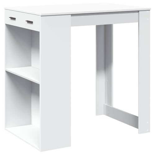 Makastle Bartisch Rechteckig mit 2 offene Fächer, Stehtisch, Bistrotisch mit Schublade und Griff für Wohnzimmer Küche, Weiß 102x70x103,5 cm Holzwerkstoff Makastle Bartisch Rechteckig mit 2 offene Fächer, Stehtisch, Bistrotisch mit Schublade und Griff für Wohnzimmer Küche, Weiß 102x70x103,5 cm Holzwerkstoff von Makastle